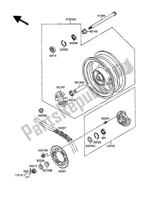 Toutes les pièces pour le Moyeu Arrière du Kawasaki ZXR 750 1990