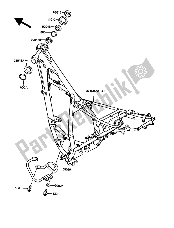 Todas as partes de Quadro, Armação do Kawasaki KMX 125 1990