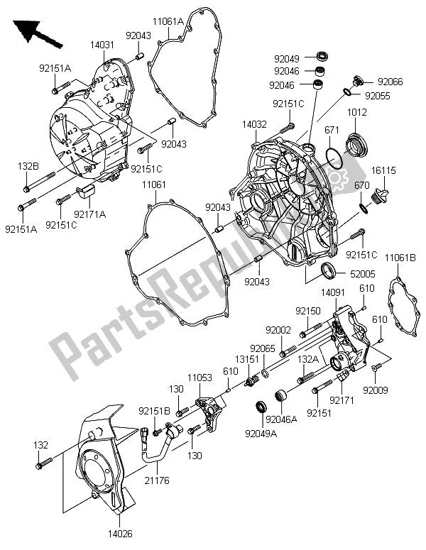 All parts for the Engine Cover of the Kawasaki Versys 650 2010