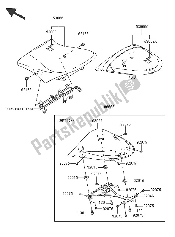 Alle onderdelen voor de Stoel van de Kawasaki Ninja ZX 6 RR 600 2005