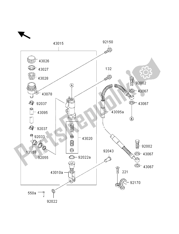 All parts for the Rear Master Cylinder of the Kawasaki KX 65 2000