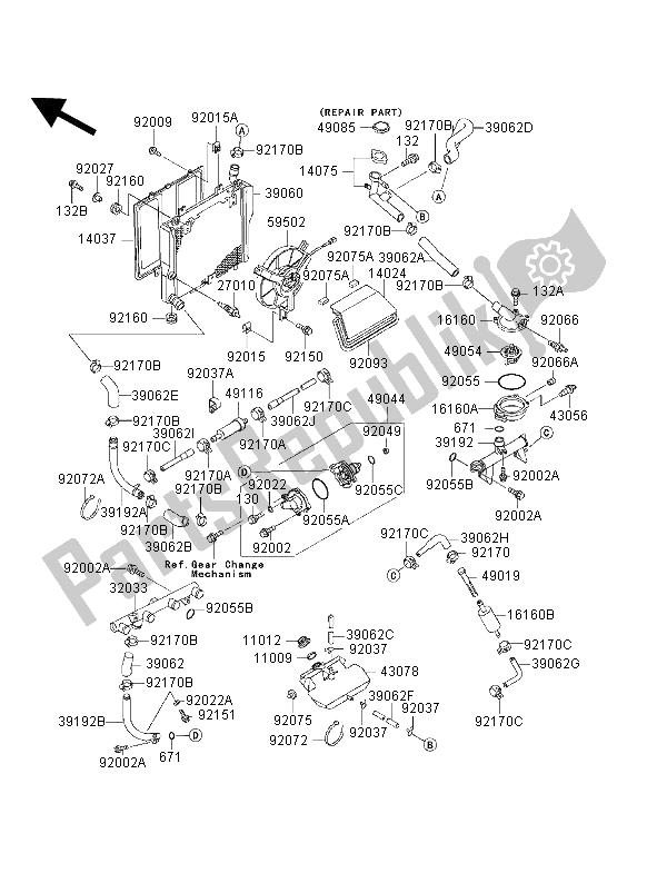 Todas as partes de Radiador do Kawasaki 1000 GTR 1996