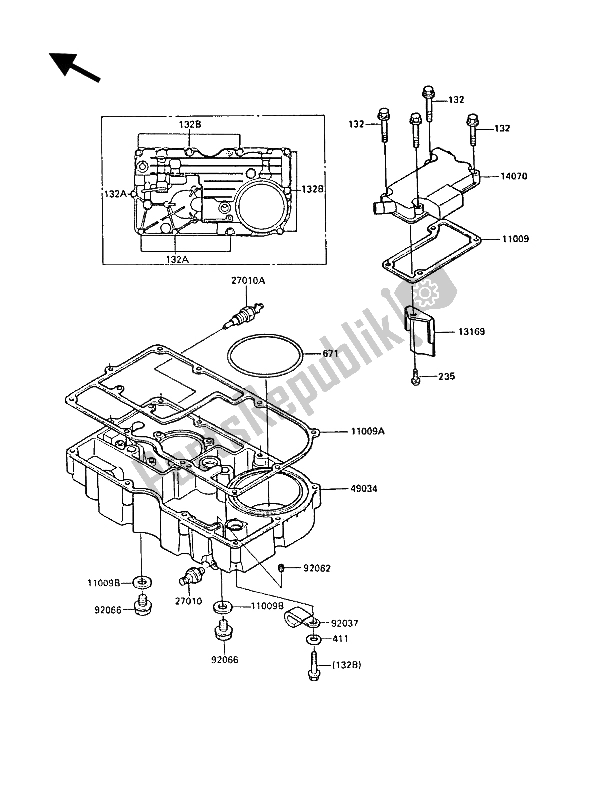 All parts for the Breather Cover & Oil Pan of the Kawasaki GPZ 900R 1987