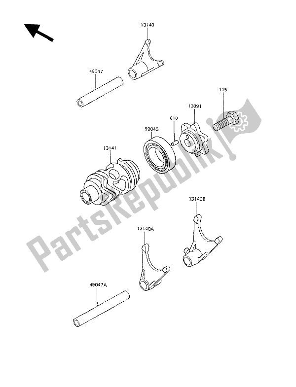 All parts for the Gear Change Drum & Shift Fork(s) of the Kawasaki KX 80 1989