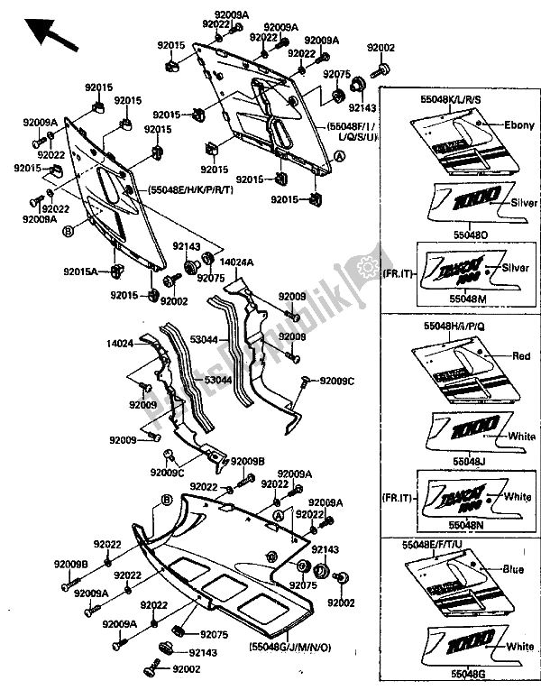 All parts for the Cowling Lowers of the Kawasaki ZX 10 1000 1989