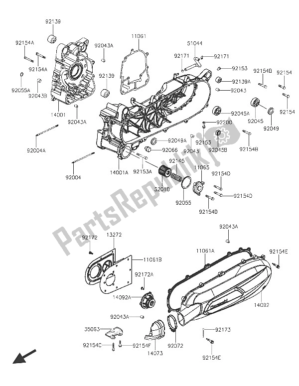 All parts for the Crankcase of the Kawasaki J 125 ABS 2016