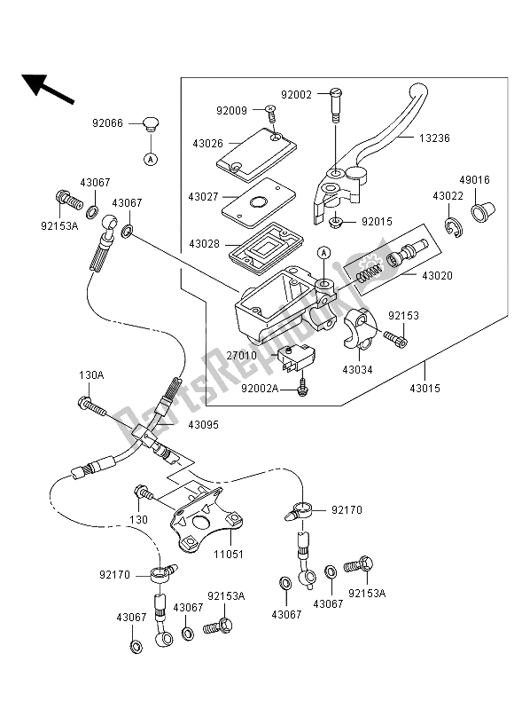 All parts for the Front Master Cylinder of the Kawasaki Ninja ZX 12R 1200 2004