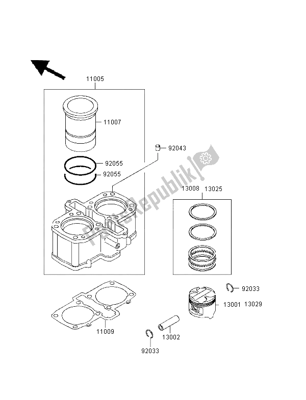 All parts for the Cylinder & Piston of the Kawasaki GPZ 500S UK 1998