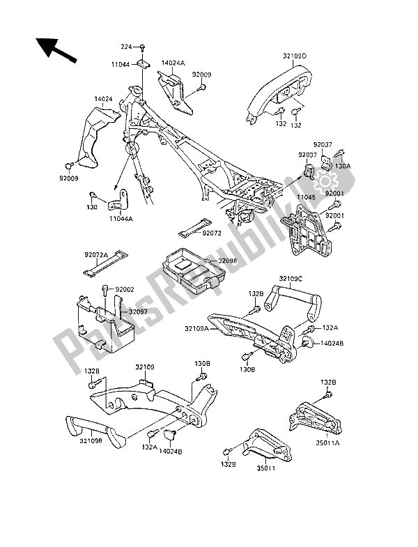 All parts for the Battery Case of the Kawasaki ZL 1000 1988