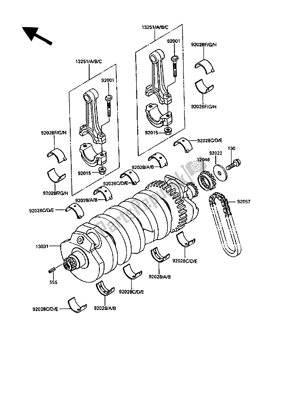 All parts for the Crankshaft of the Kawasaki GPZ 900R 1990