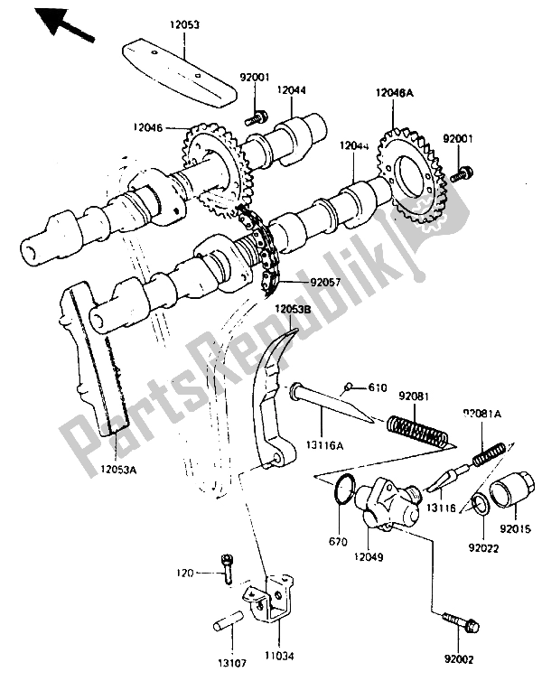 All parts for the Camshaft & Tensioner of the Kawasaki GPZ 400A 1985