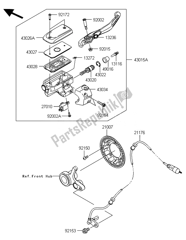 All parts for the Front Master Cylinder of the Kawasaki VN 1700 Classic Tourer ABS 2014