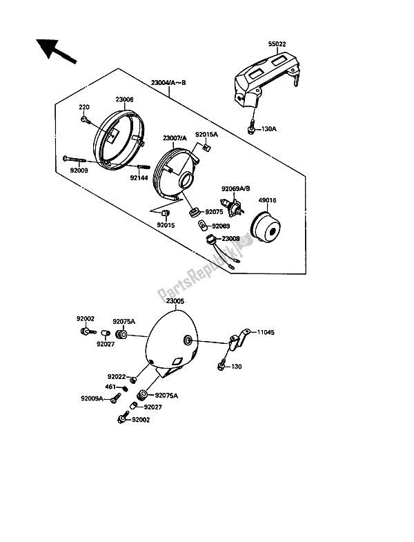 All parts for the Head Lamp of the Kawasaki VN 15 1500 1991