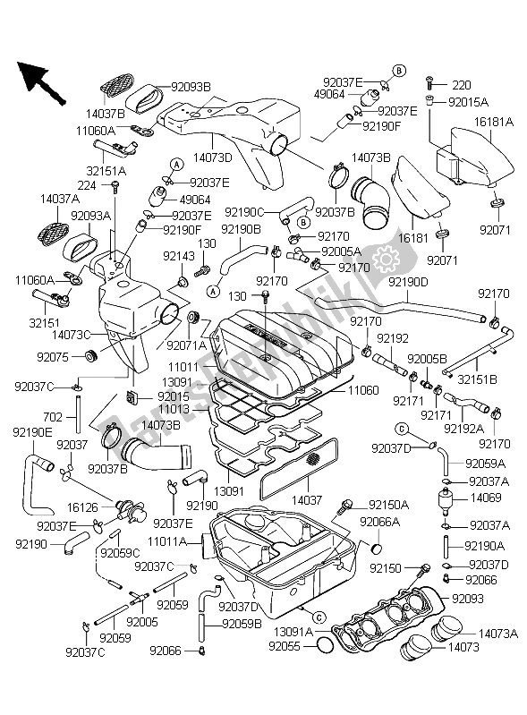 All parts for the Air Cleaner of the Kawasaki ZZR 600 2004