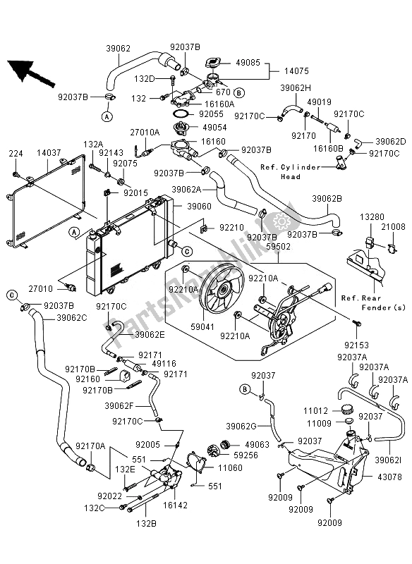 All parts for the Radiator of the Kawasaki KVF 650 4X4 2010