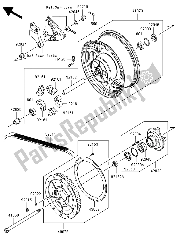 All parts for the Rear Hub of the Kawasaki VN 2000 2006