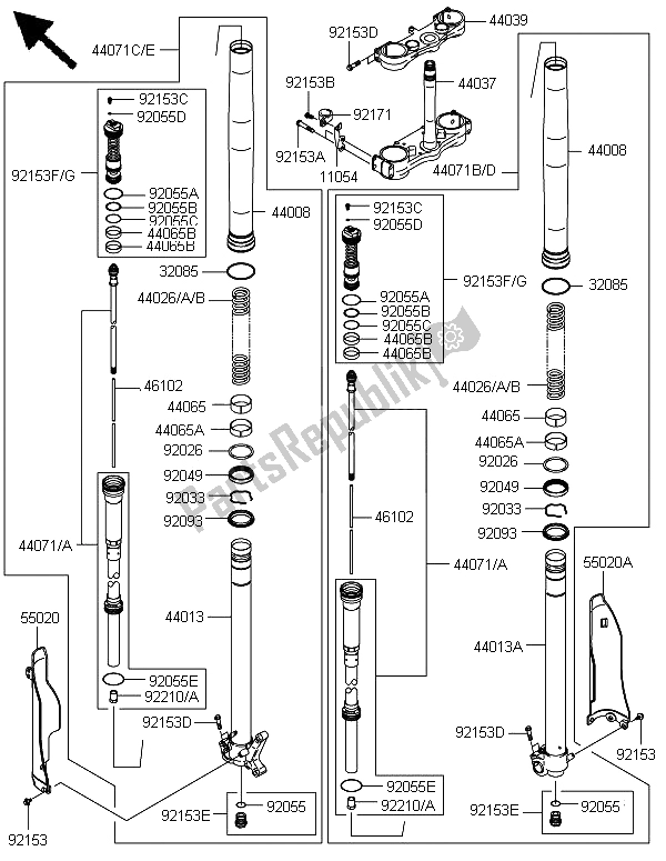 Todas las partes para Tenedor Frontal de Kawasaki KX 250F 2008