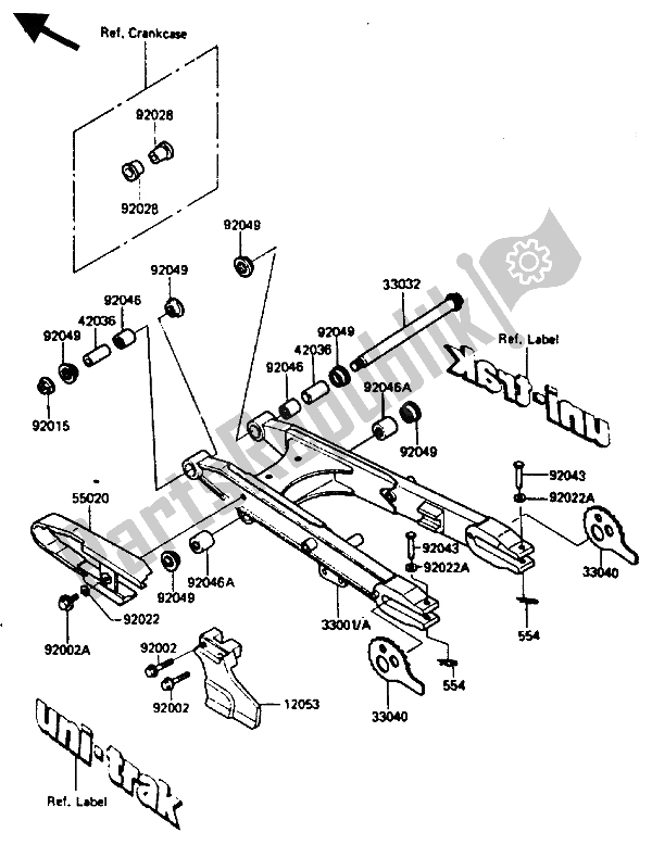 All parts for the Swing Arm of the Kawasaki KLR 250 1986