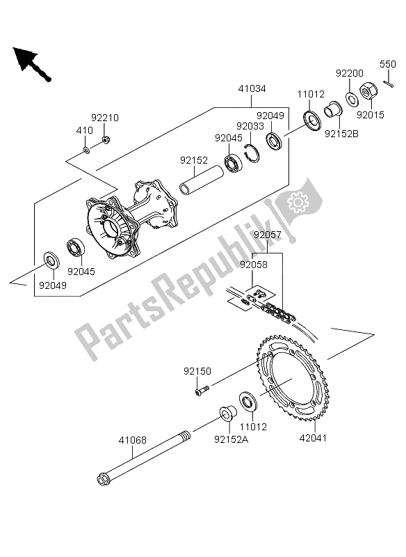 All parts for the Rear Hub of the Kawasaki KLX 250 2012