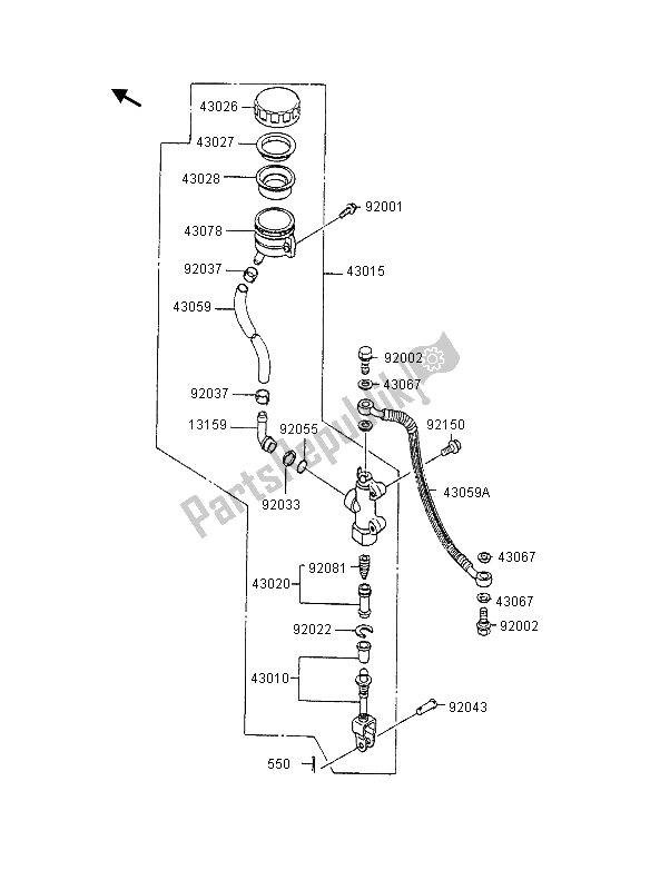 Tutte le parti per il Pompa Freno Posteriore del Kawasaki GPX 600R 1995