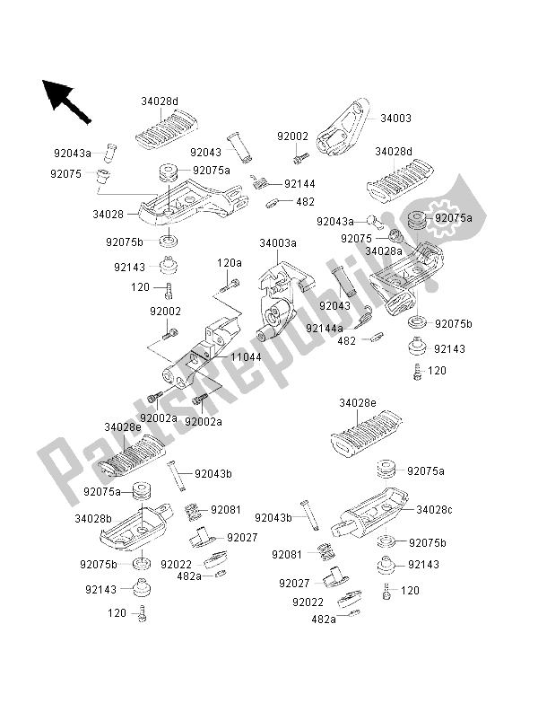 All parts for the Footrests of the Kawasaki 1000 GTR 2000