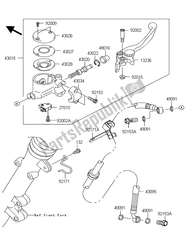 All parts for the Front Master Cylinder of the Kawasaki W 800 2012