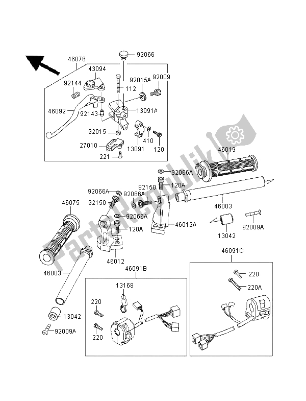 Tutte le parti per il Manubrio del Kawasaki GPZ 500S UK 1998