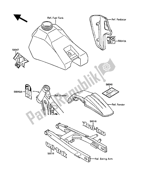 Todas as partes de Rótulos do Kawasaki KX 80 1988