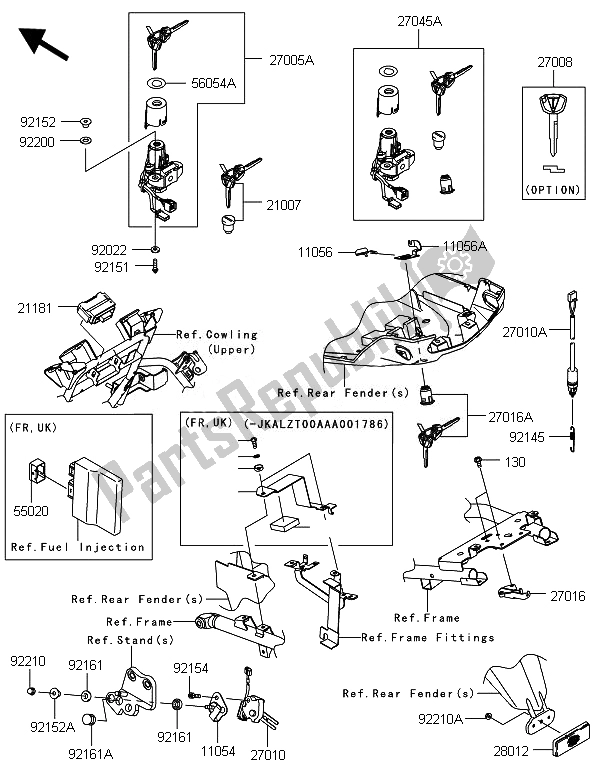 Toutes les pièces pour le Interrupteur D'allumage du Kawasaki Versys 1000 2014