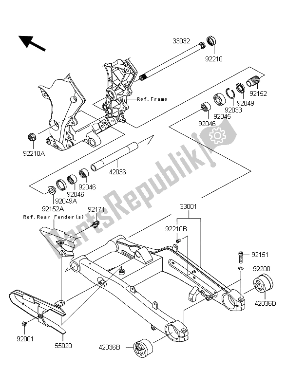 All parts for the Swingarm of the Kawasaki Z 1000 ABS 2012