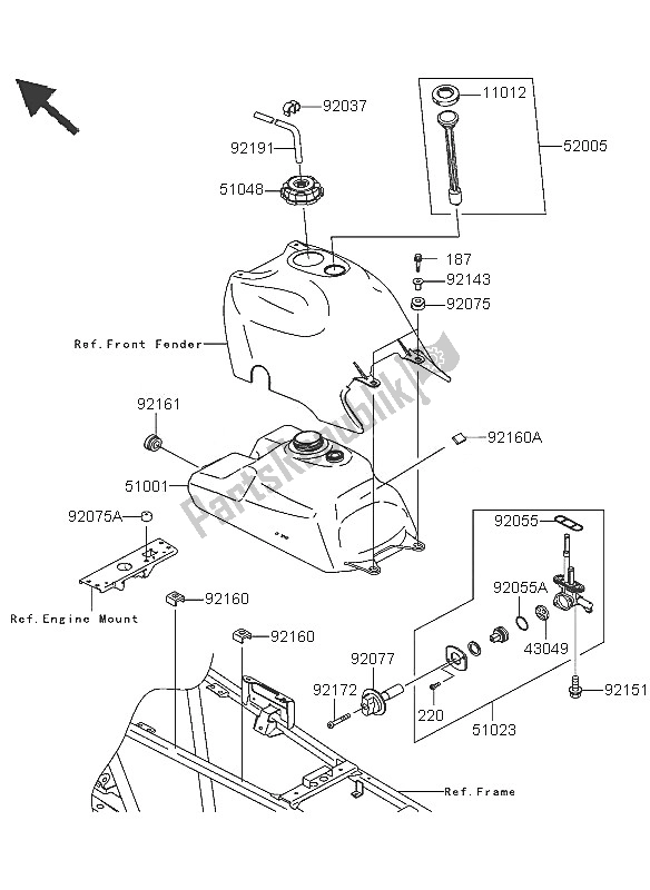 All parts for the Fuel Tank of the Kawasaki KVF 360 2005