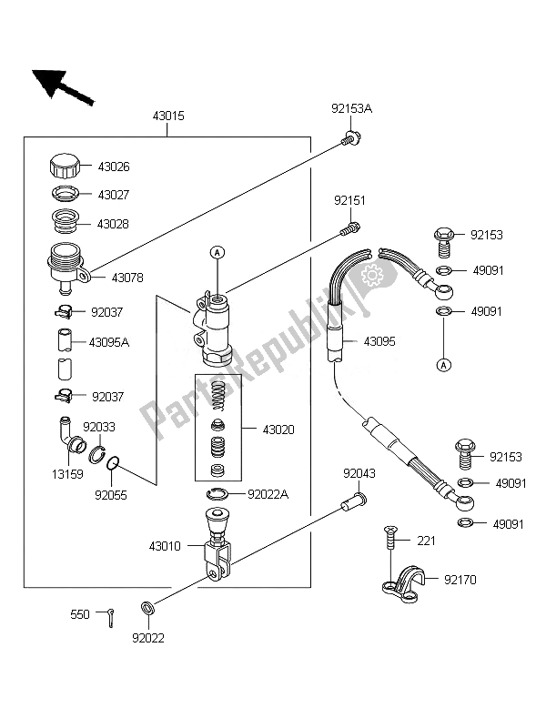 All parts for the Rear Master Cylinder of the Kawasaki KX 65 2007