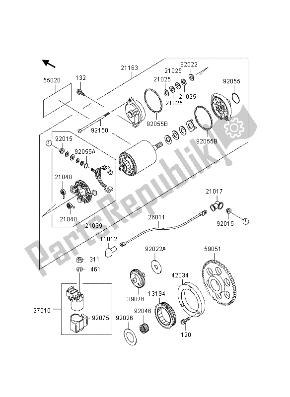 All parts for the Starter Motor of the Kawasaki VN 800 1995