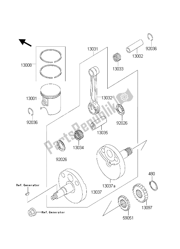 All parts for the Crankshaft & Piston of the Kawasaki KX 65 2000