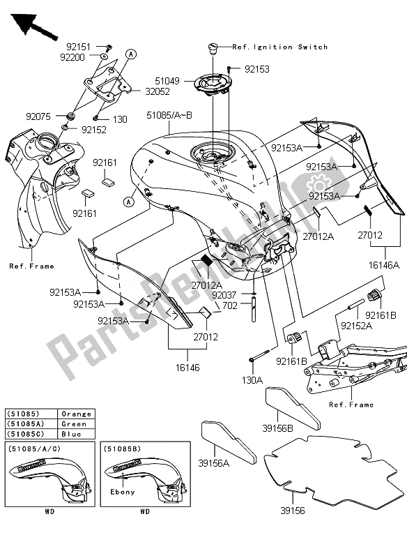 All parts for the Fuel Tank of the Kawasaki Ninja ZX 6R 600 2007