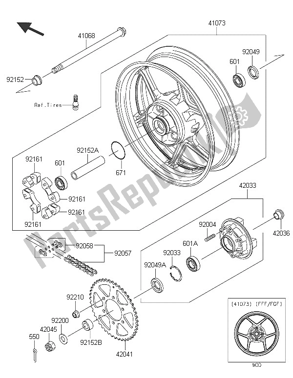 All parts for the Rear Hub of the Kawasaki ER 6N ABS 650 2016