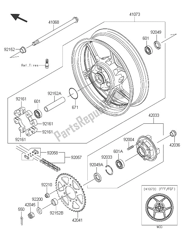 All parts for the Rear Hub of the Kawasaki ER 6N ABS 650 2016