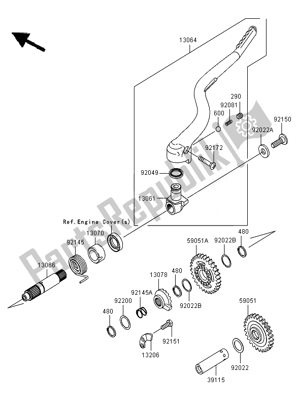 All parts for the Kickstarter Mechanism of the Kawasaki KX 250F 2007