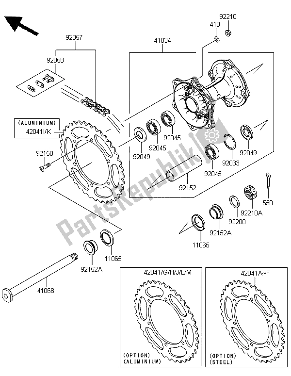 All parts for the Rear Hub of the Kawasaki KX 250F 2012