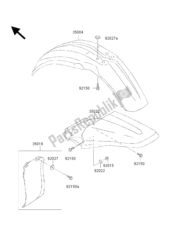 All parts for the Fenders of the Kawasaki KX 85 SW 2001