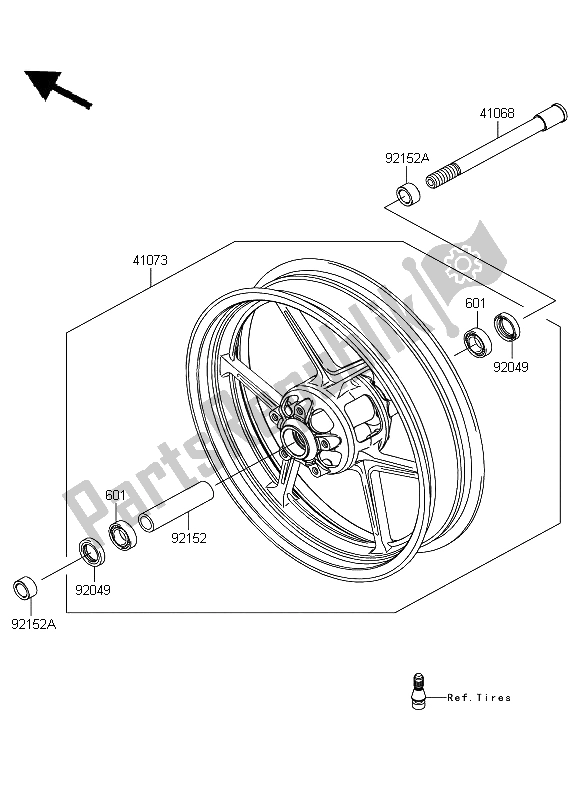 Tutte le parti per il Mozzo Anteriore del Kawasaki ER 6N 650 2009