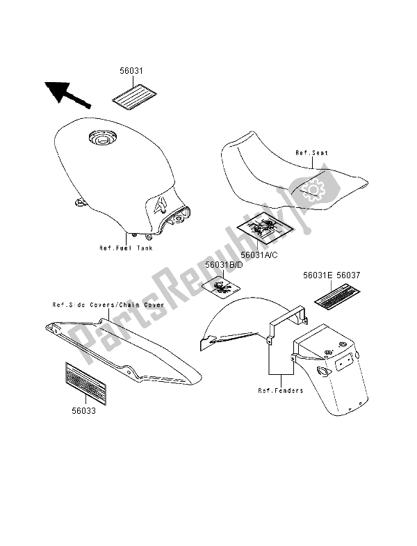 Alle onderdelen voor de Etiketten van de Kawasaki GPZ 500S 1998