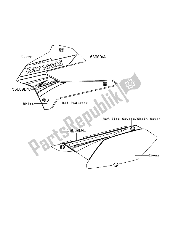 Tutte le parti per il Decalcomanie (bianco) del Kawasaki KLX 250 2011