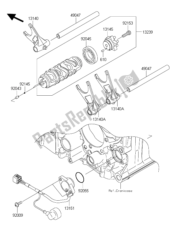 All parts for the Gear Change Drum & Shift Fork(s) of the Kawasaki 1400 GTR ABS 2016