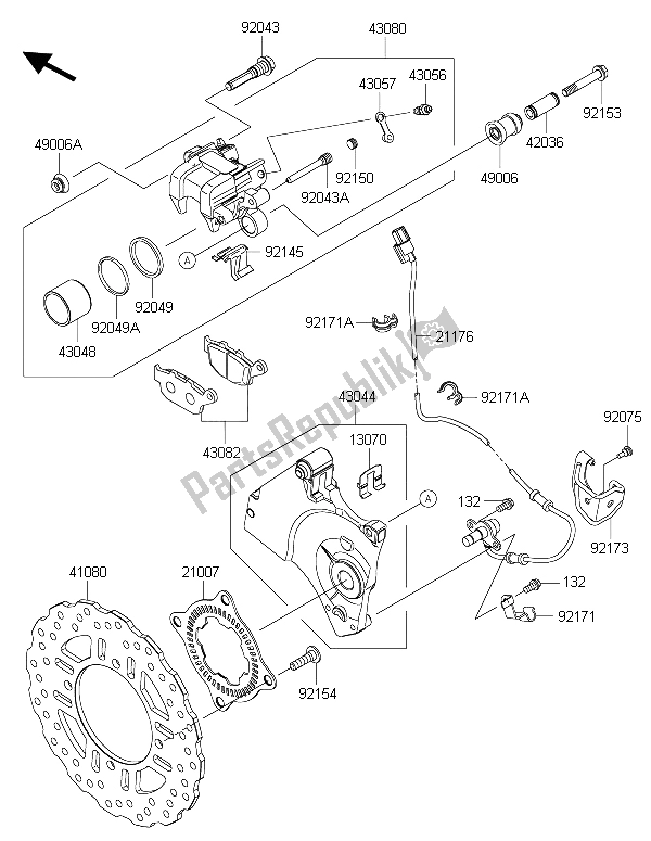 All parts for the Rear Brake of the Kawasaki Z 800 ABS 2015