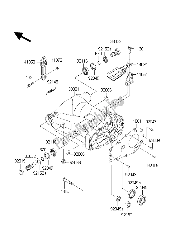 All parts for the Swingarm of the Kawasaki KVF 650 Prairie 2002