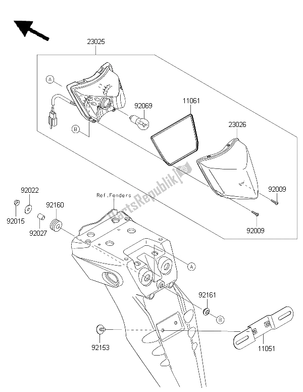 All parts for the Taillight of the Kawasaki KLX 250 2015