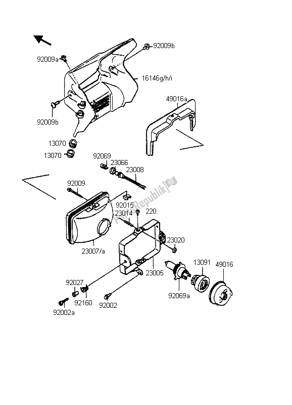 All parts for the Headlight of the Kawasaki KMX 125 1998