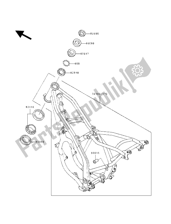 Tutte le parti per il Telaio del Kawasaki KDX 125 1992