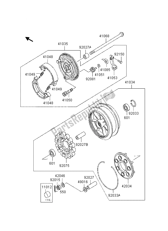Alle onderdelen voor de Achternaaf van de Kawasaki Eliminator 600 1995